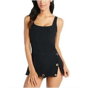 NEW Beyond Control Grommet Swim Tummy Control Dress Women's Black Size 8